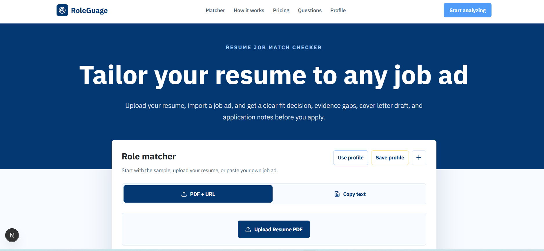 RoleGuage matcher interface preview